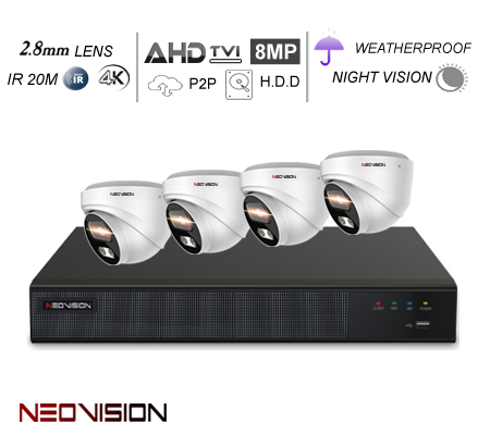 4 מצלמות אבטחה כיפה IP POE 8MP