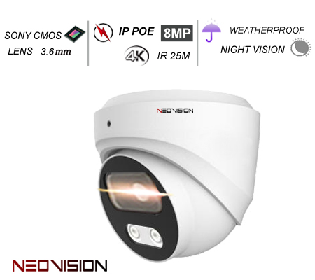 מצלמת אבטחה פנימית IP POE 8MP