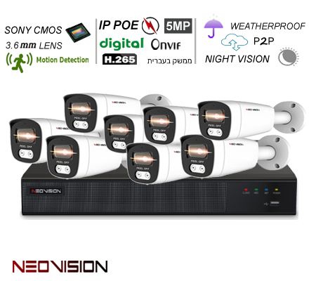 מערכת מצלמות אבטחה IP POE 5MP