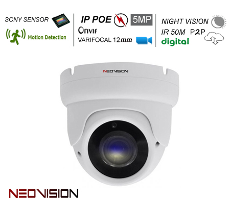 מצלמת אבטחה כיפה IP POE ZOOM 5MP